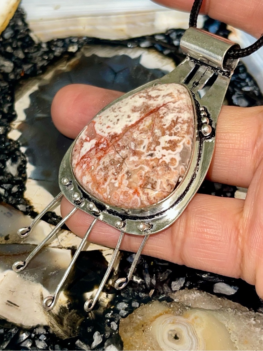 Jumbo Mexican Crazy Lace Agate Pendant 2 7/8”